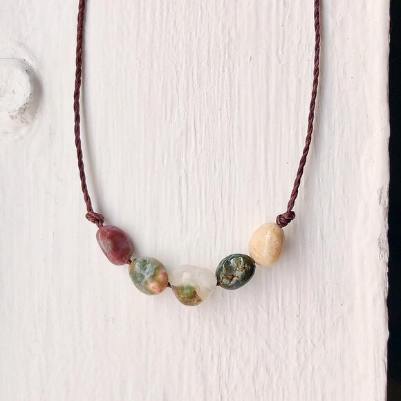 Dainty Ocean Jasper Nuggets (Dark Brown) Boho Necklace/Choker - Picture 2 of 4